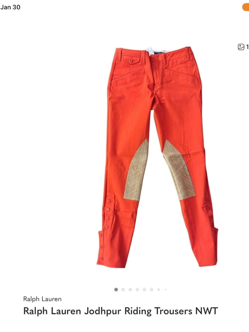 Ralph Lauren Orange Jodhpur Riding Trousers with Brown Knee Patches  size 2 #f2